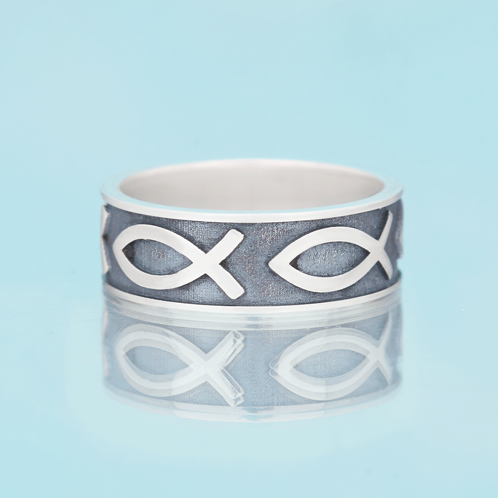Jesus Fish Christian Sterling Silver Band Ring