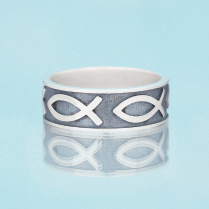 Jesus Fish Christian Sterling Silver Band Ring