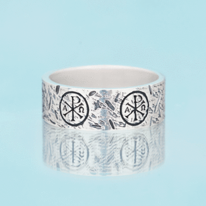 Chi Rho Alpha Omega Christian Sterling Silver Band Ring