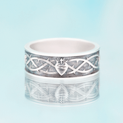 Sacred Heart of Jesus Christian Sterling Silver Band Ring