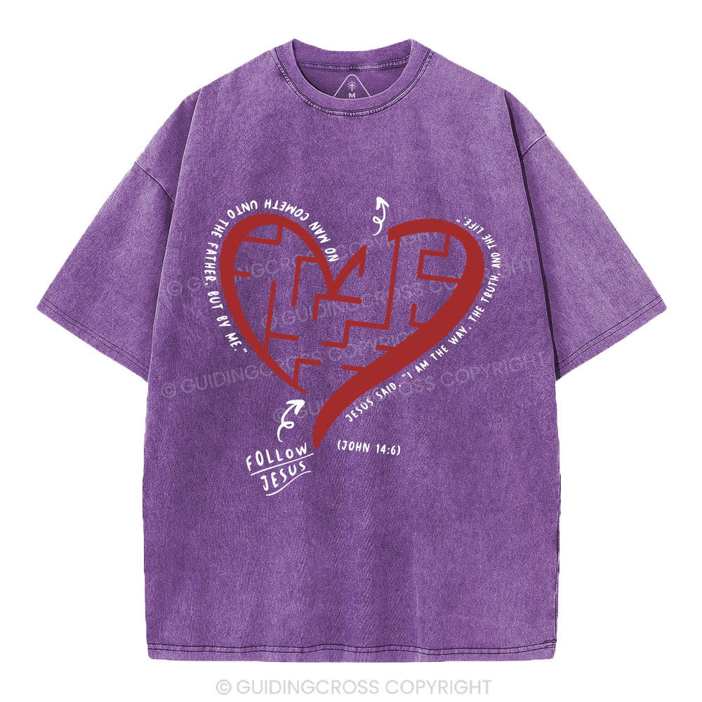 Follow Jesus Heart Christian Washed T-Shirt
