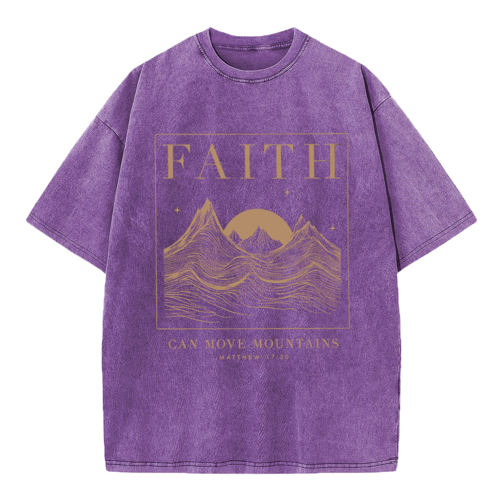 Faith Can Move Mountain Christian Washed T-Shirt