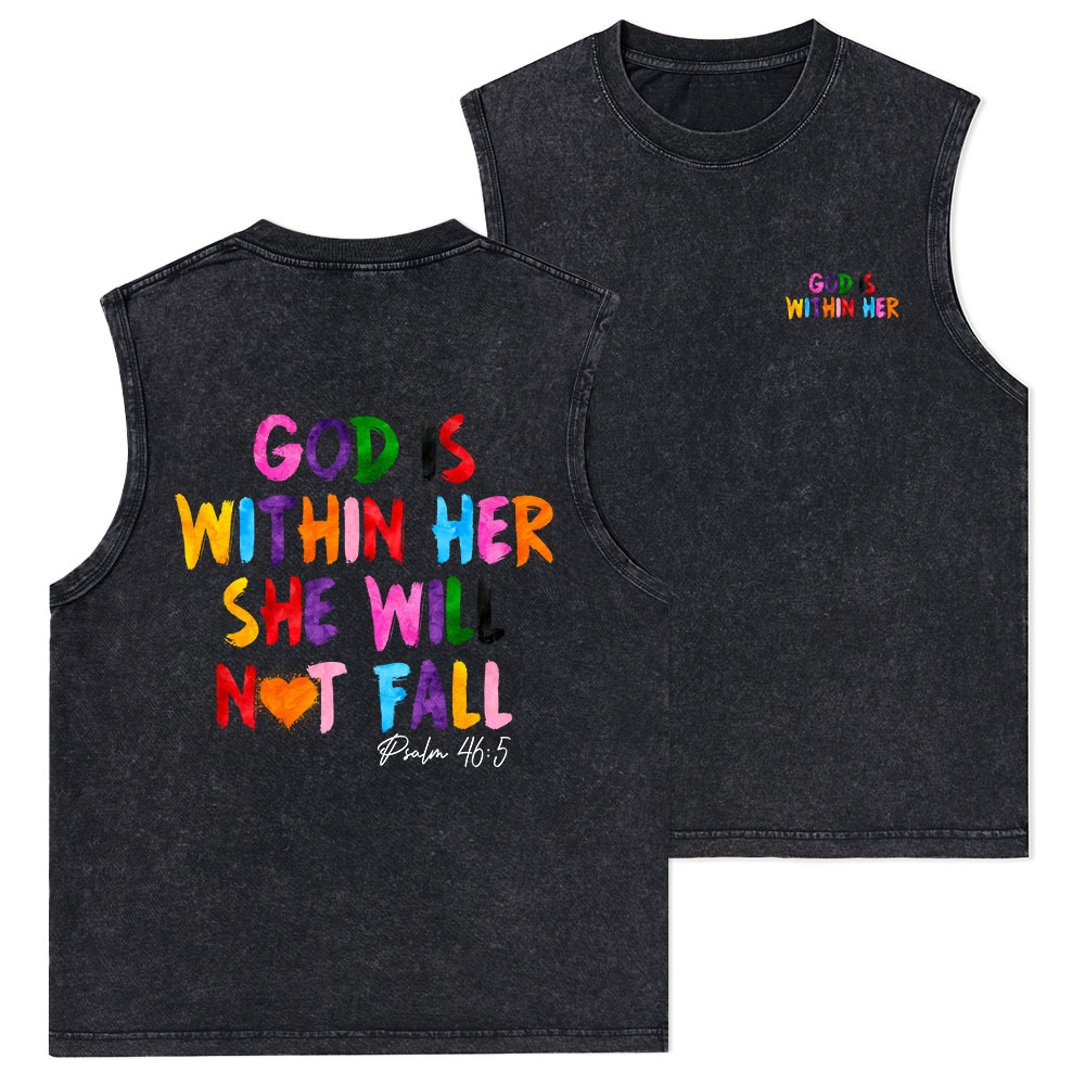 God Is Within Her She Will Not Fall Christian Washed sleeveless Tee