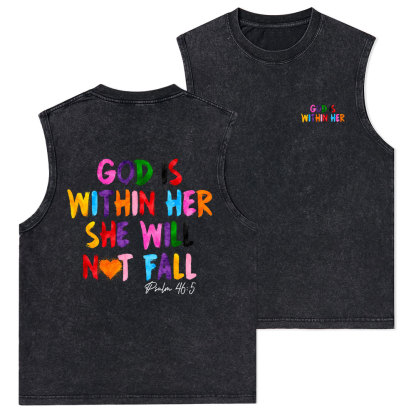 God Is Within Her She Will Not Fall Christian Washed sleeveless Tee