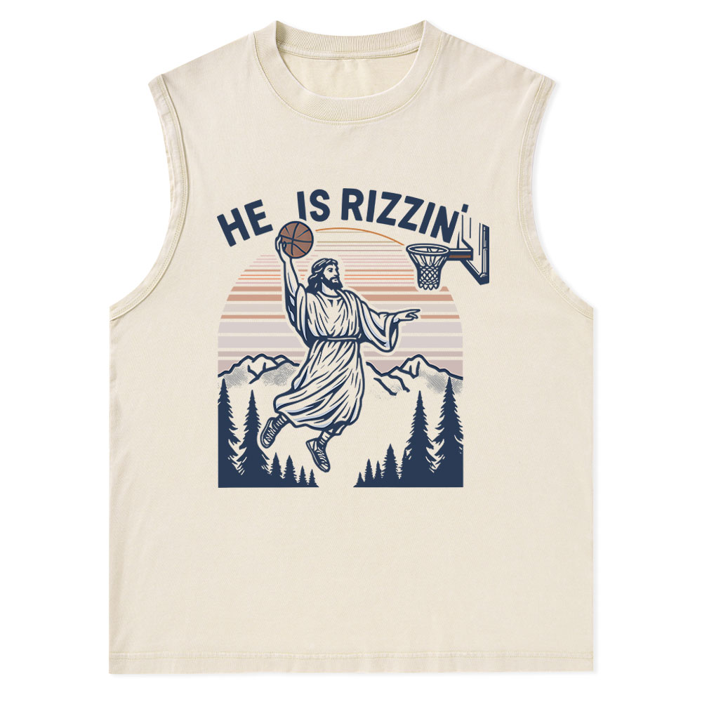 He Is Rizzen Christian Washed sleeveless Tee