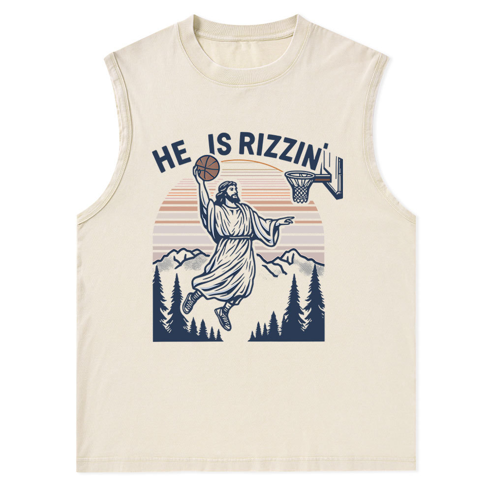 He Is Rizzen Christian Washed sleeveless Tee