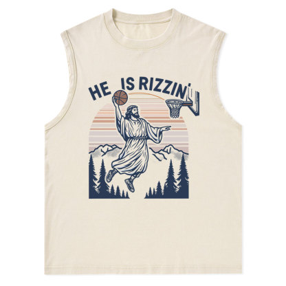 He Is Rizzen Christian Washed sleeveless Tee