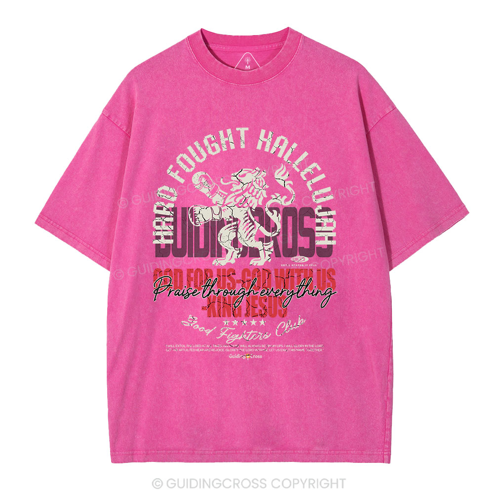 Hard Fought Hallelujah Boxing Lion Christian Washed T-Shirt