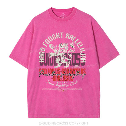 Hard Fought Hallelujah Boxing Lion Christian Washed T-Shirt