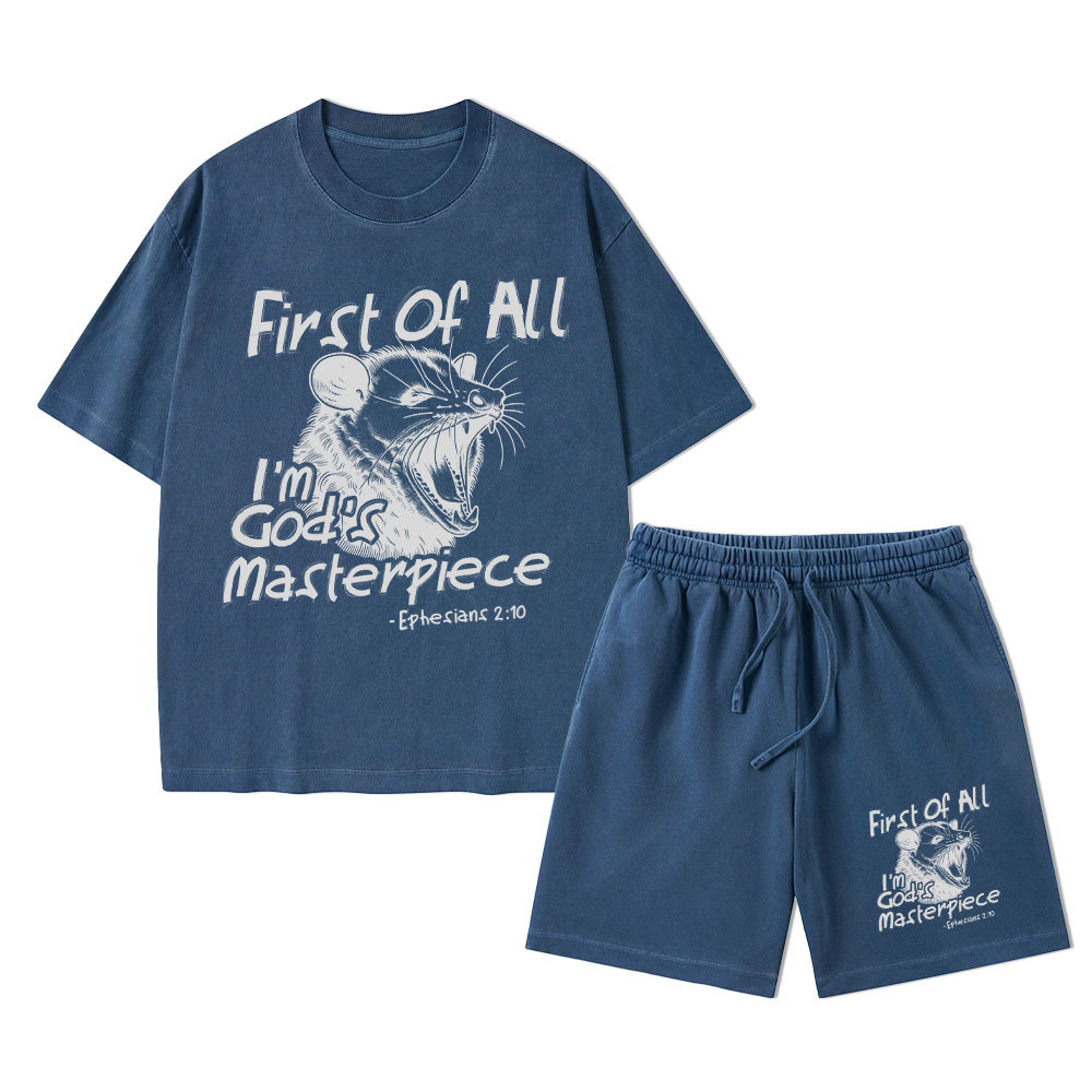 First Of All I'm God's Masterpiece Christian Washed T-Shirt & Shorts