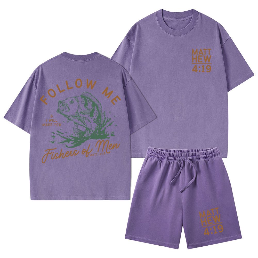 Follow Me I Will Make You Fishers Of Men' Christian Washed T-Shirt & Shorts