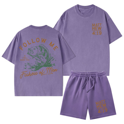 Follow Me I Will Make You Fishers Of Men' Christian Washed T-Shirt & Shorts
