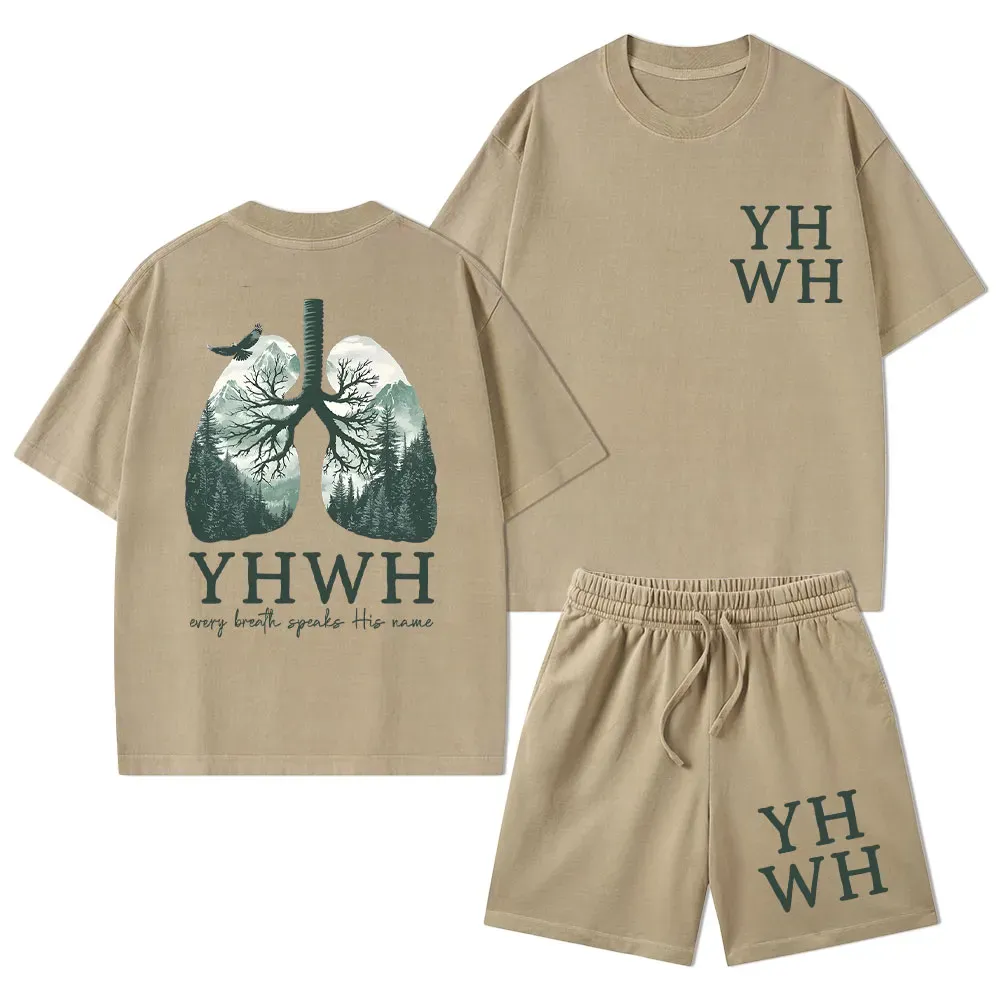YHWH Nature Lung Christian Washed T-Shirt & Shorts