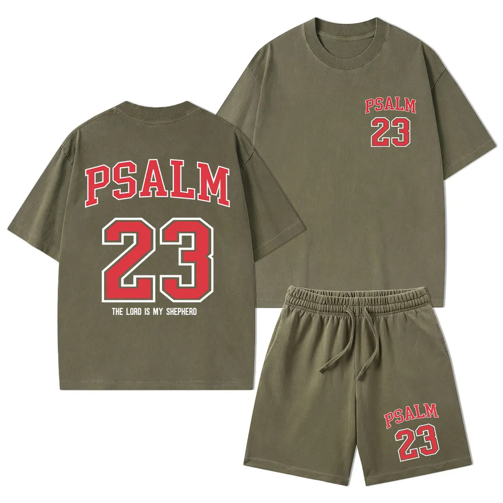 Psalm 23 Christian Washed T-Shirt & Shorts