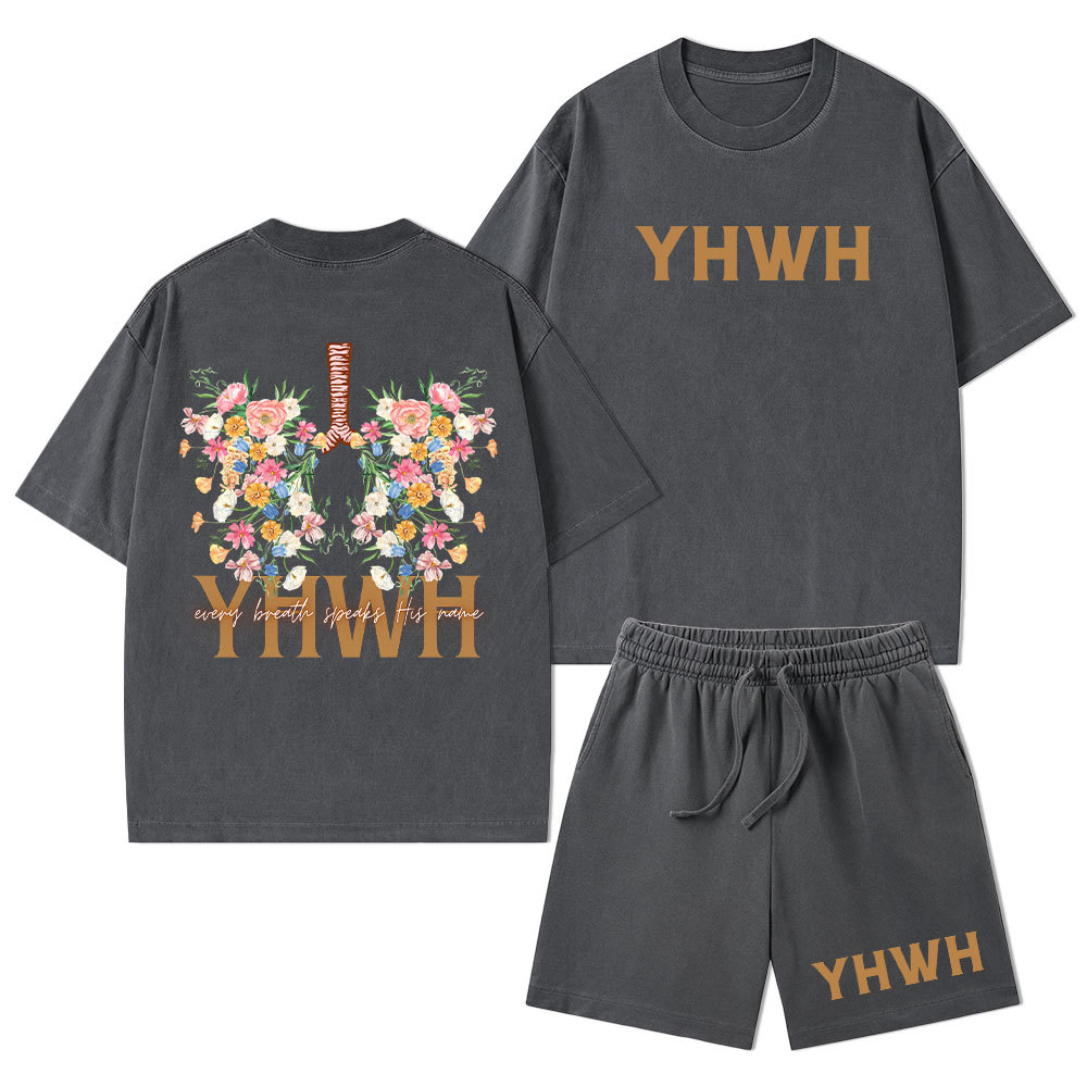 YHWH Every Breath Speaks His Name Christian Washed T-Shirt & Shorts
