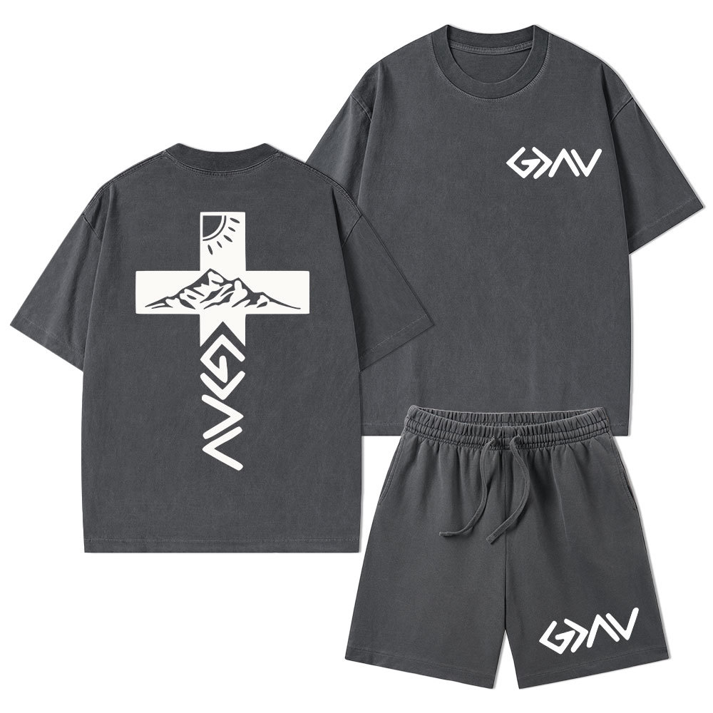 God Is Greater Than The Highs And Lows Christian Washed T-Shirt & Shorts
