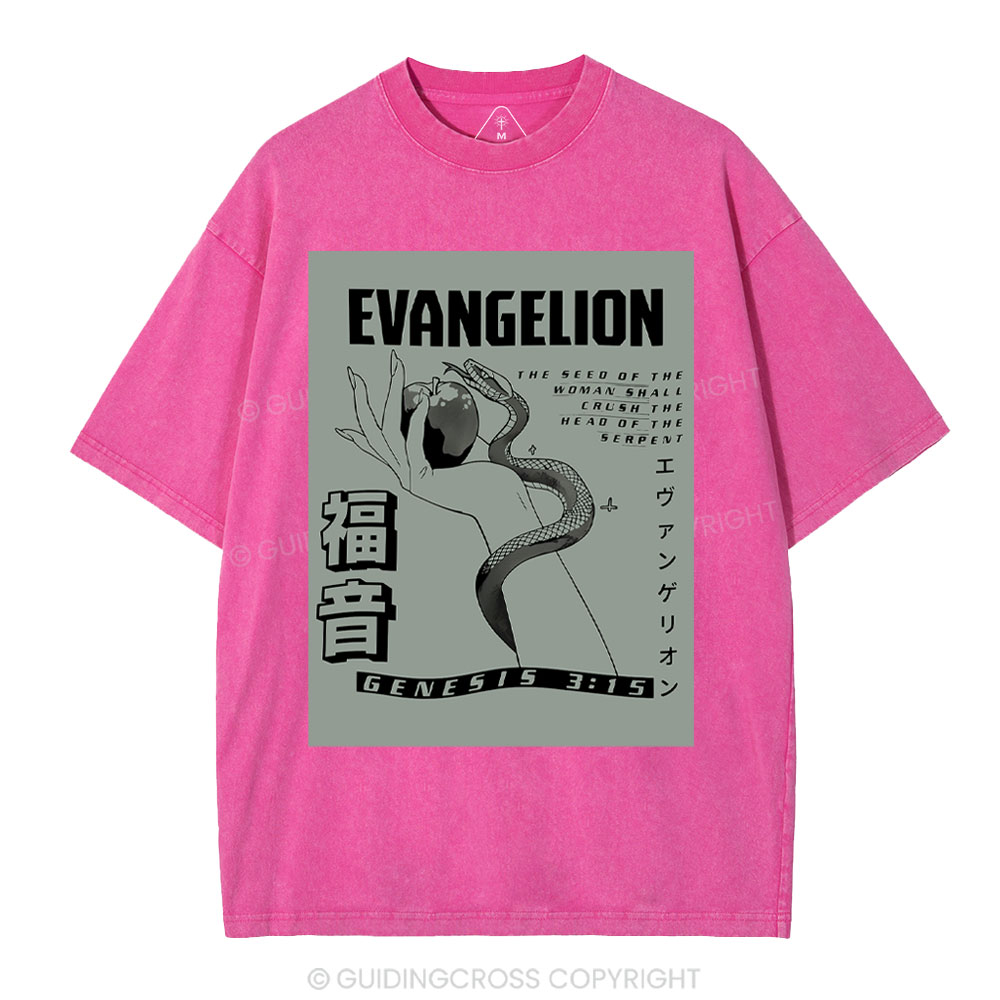 Evangelion Chirstian Washed T-Shirt Sale - GuidingCross