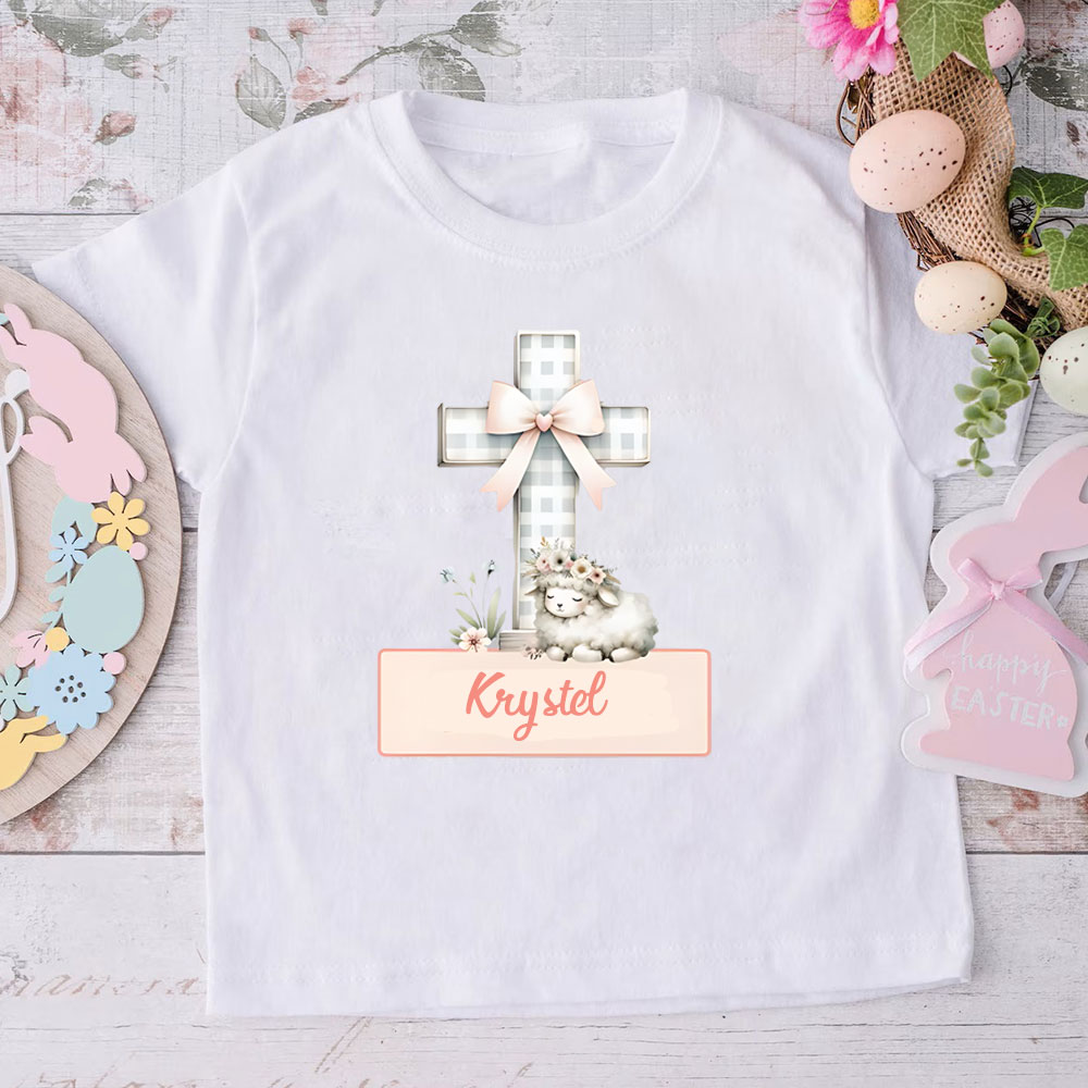 Personalized Cross Sheep Christian Kid T-Shirt