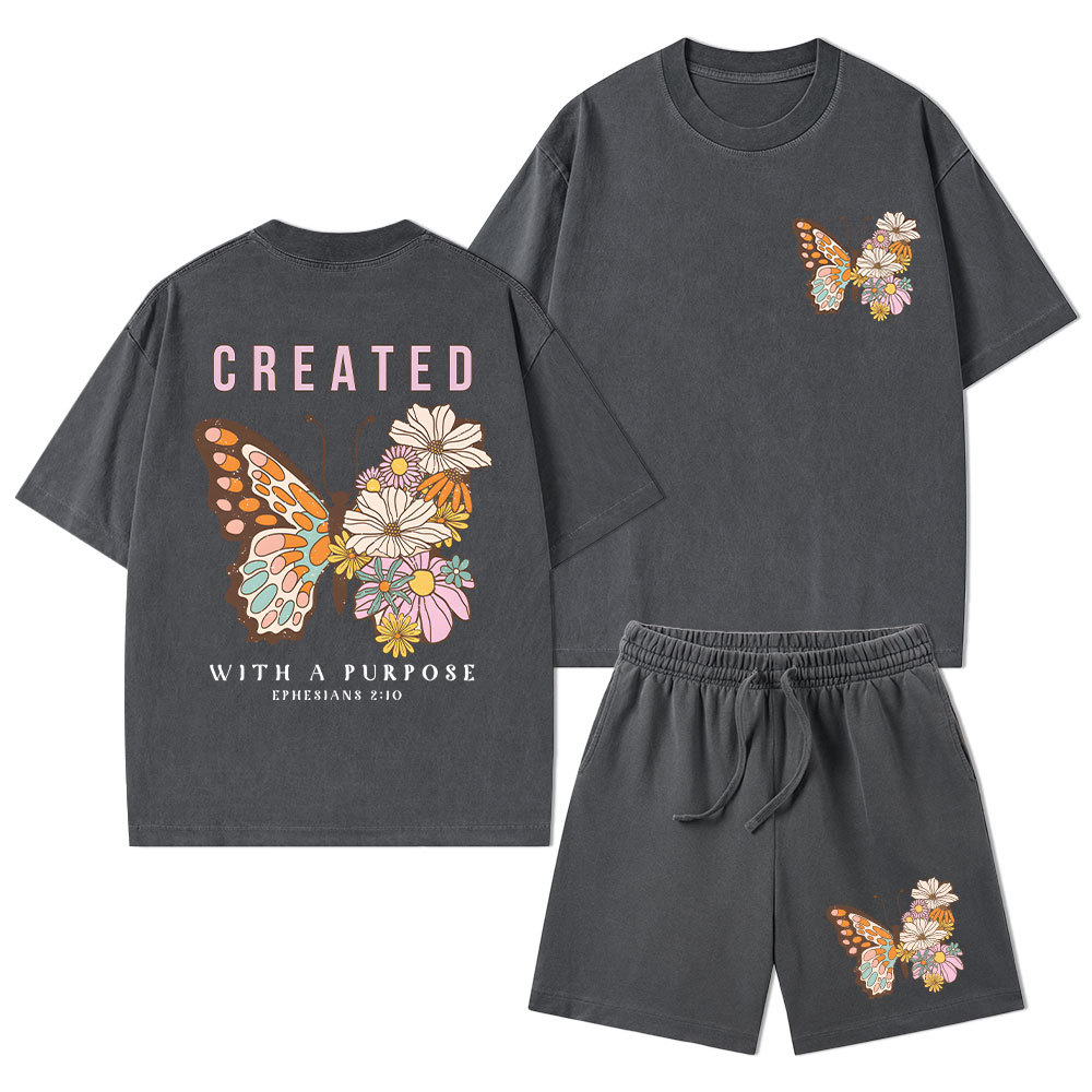 Created With Purpose Christian Washed T-Shirt & Shorts