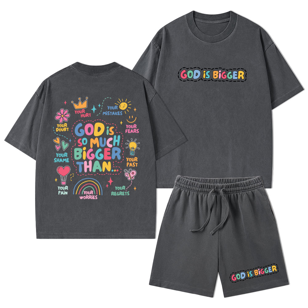 God Is Bigger Christian Washed T-Shirt & Shorts