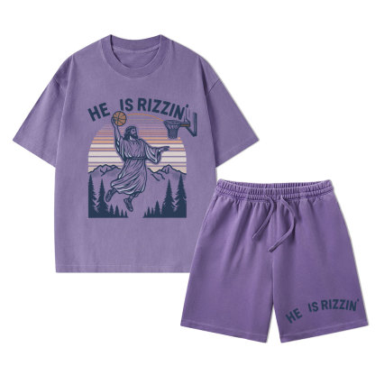 He Is Rizzen Christian Washed T-Shirt & Shorts