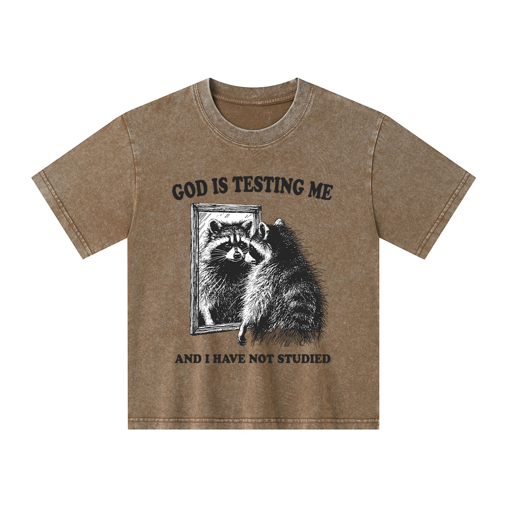 God Is Testing Me And I Have Not Studied Kid Washed T-Shirt