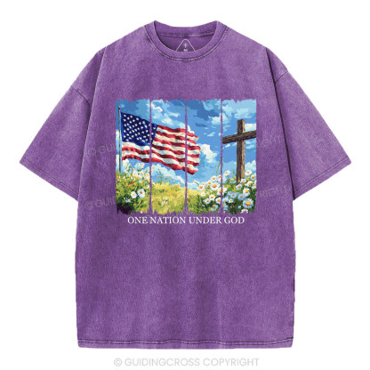 One Nation Under God Cross Christian Washed T-Shirt