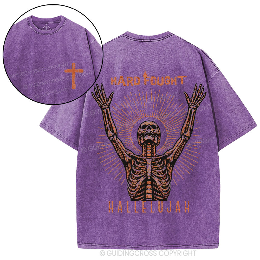Hard Fought Hallelujah Skeleton Christian Washed T-Shirt