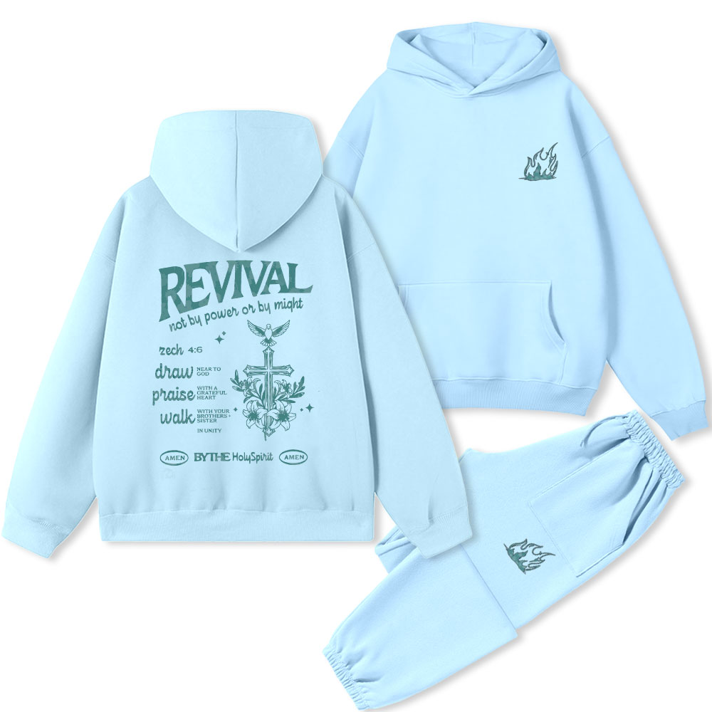 Revival Not By Power Or By Might Christian Premium Fleece Hoodie Set