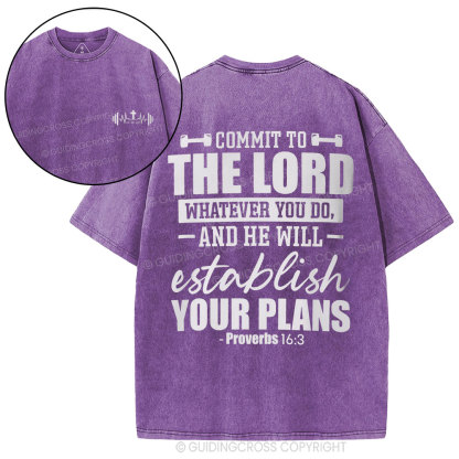 Commit To The Lord Whatever You Do Christian Washed T-Shirt