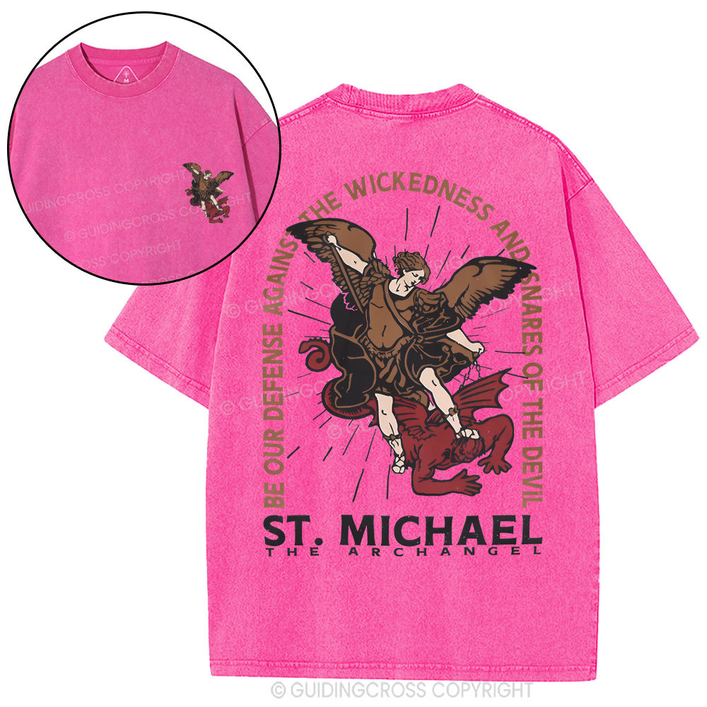 New ST Michael The Archangel Christian Washed T-Shirt
