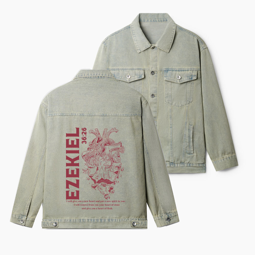 I Will Give You A New Heart And Put A New Spirit Christian Denim Jacket
