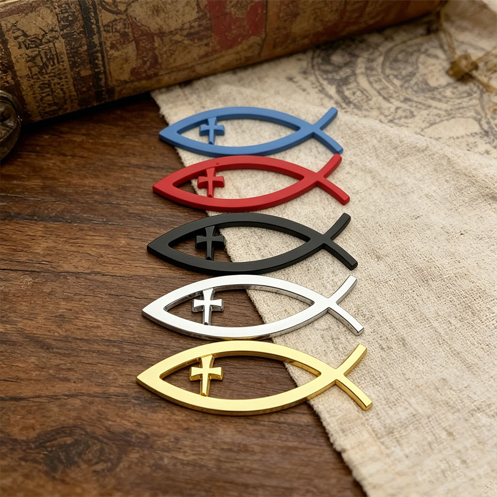 Christian Fish Cross Metal Car Emblem Badge