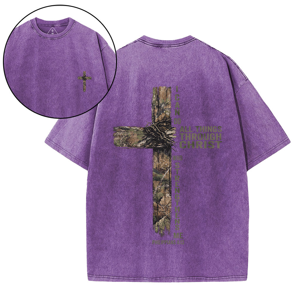 I Can Do All Things With Christ Christian Washed T-Shirt