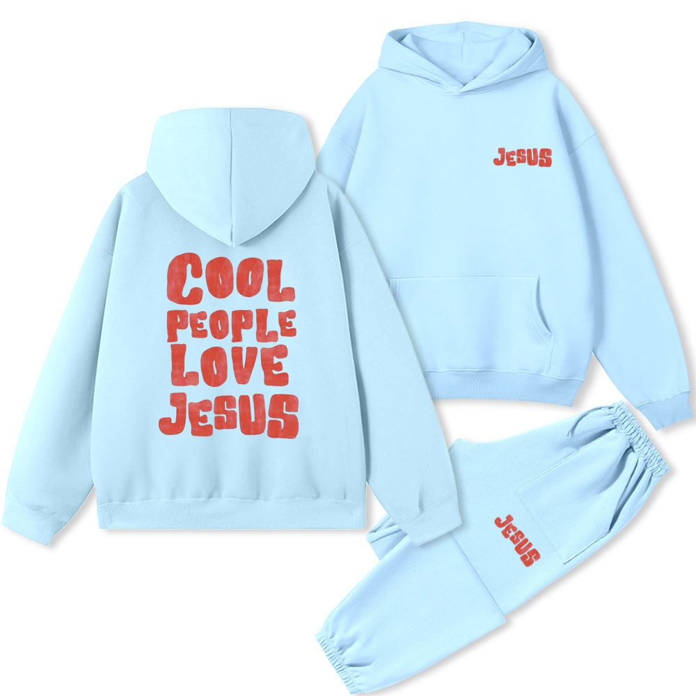 Cool People Love Jesus Christian Premium Fleece Hoodie Set 