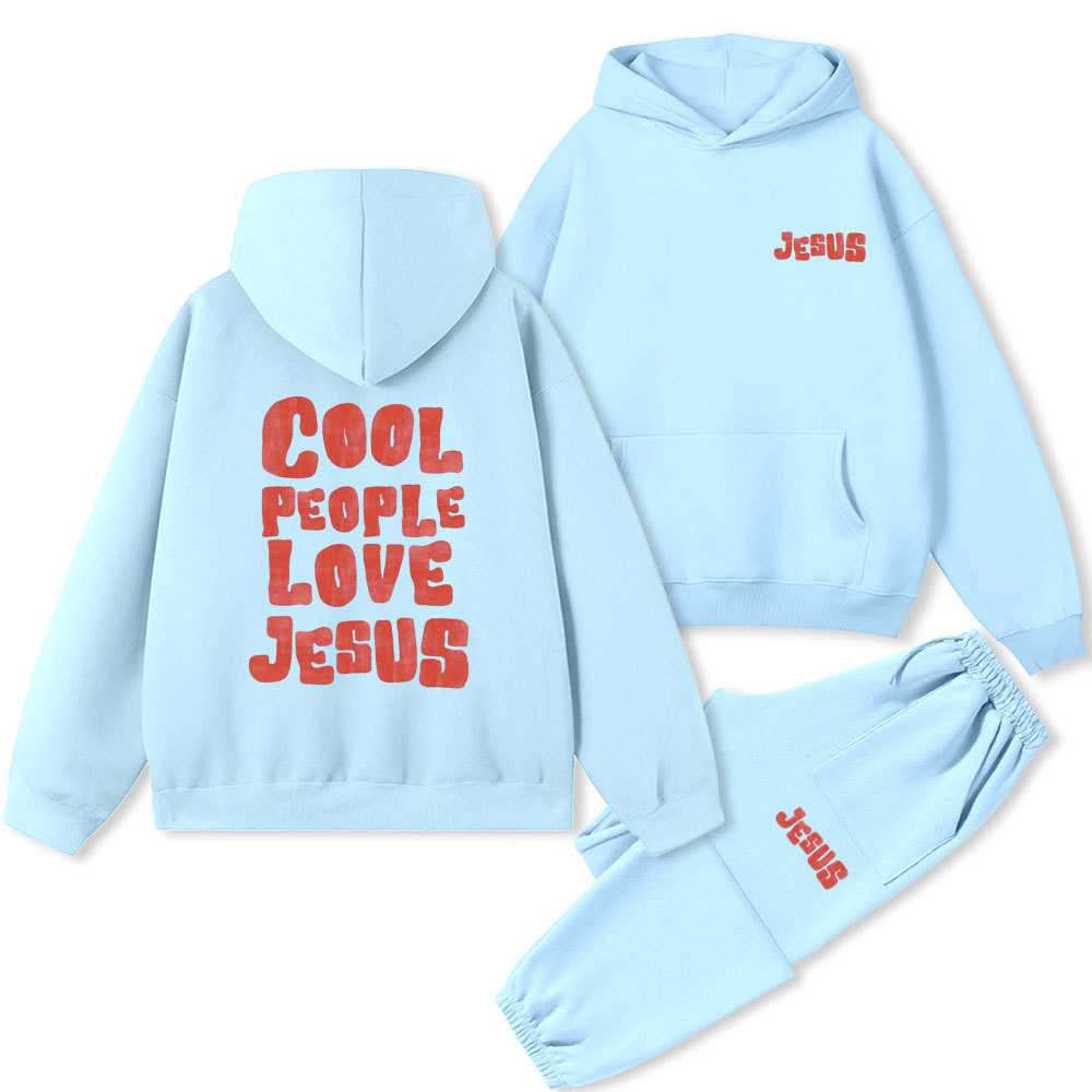 Cool People Love Jesus Christian Premium Fleece Hoodie Set 