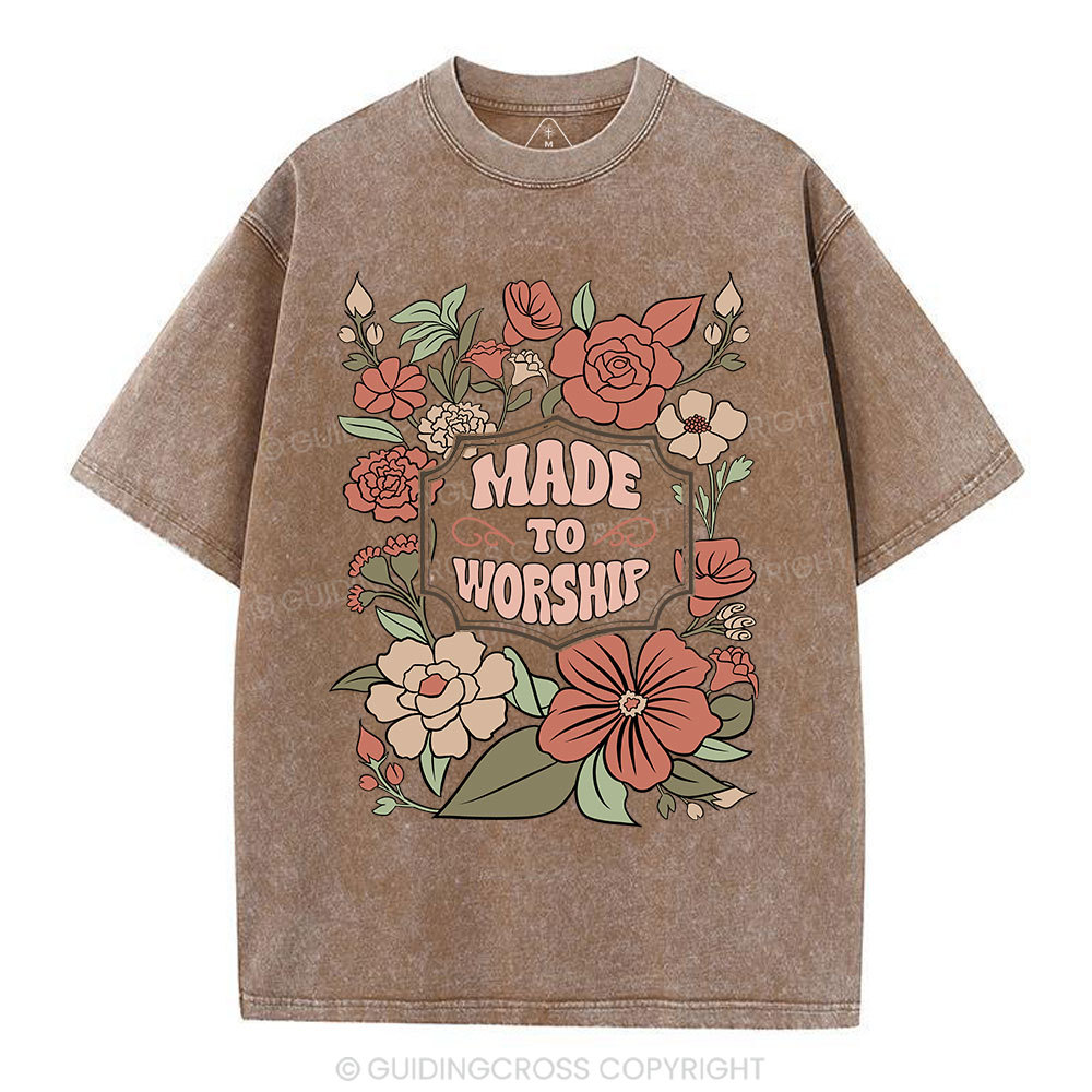 Made To Worship Retro Floral Christian Washed T-Shirt Sale - GuidingCross