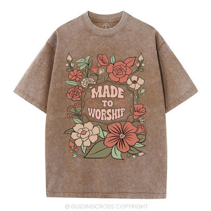 Made To Worship Retro Floral Christian Washed T-Shirt
