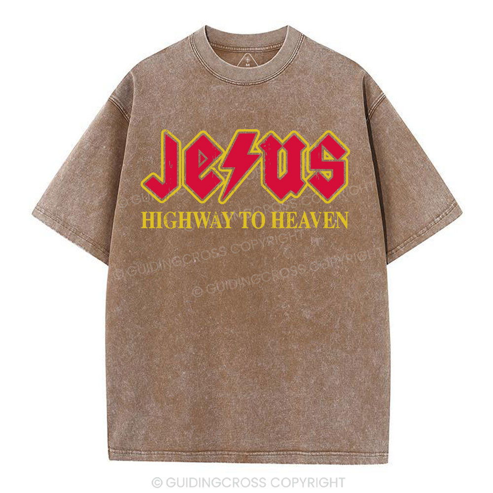 Jesus Highway To Heaven Christian Washed T-Shirt Sale - GuidingCross