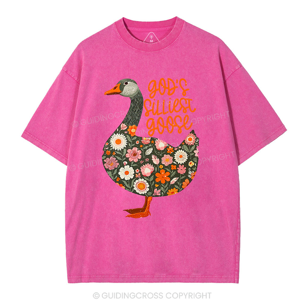 God's Silliest Goose Floral Christian Washed T-Shirt