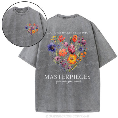 God Turns Broken Pieces Into Masterpieces Christian Washed T-Shirt