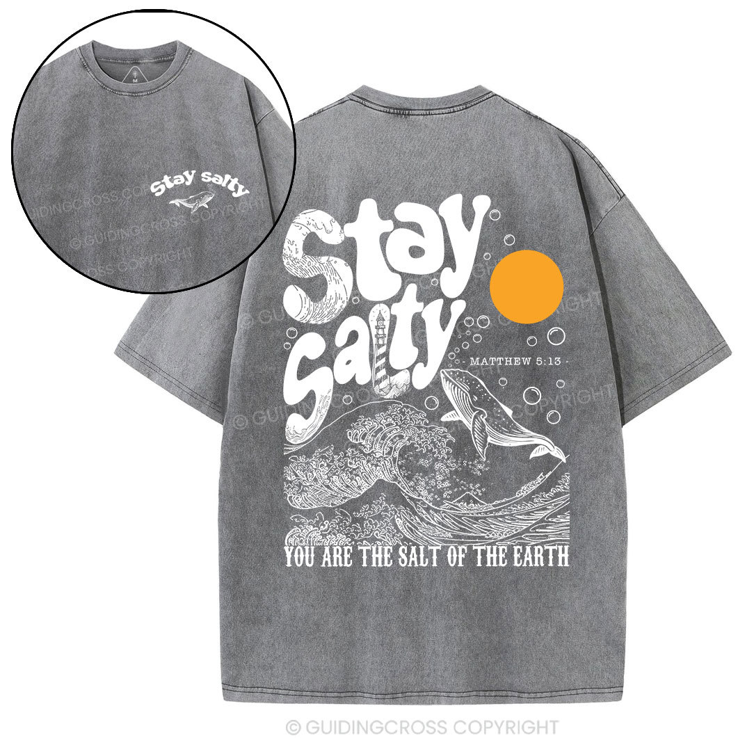 Stay Salty Ocean Waves Christian Washed T-Shirt