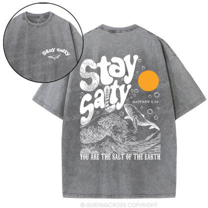 Stay Salty Ocean Waves Christian Washed T-Shirt