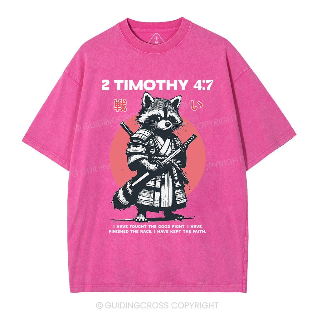 Fought The Good Fight Raccoon Christian Washed T-Shirt