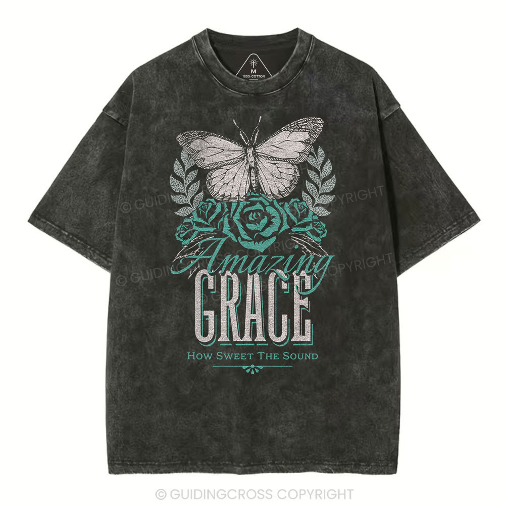 Amazing Grace Christian Washed T-Shirt Sale - GuidingCross