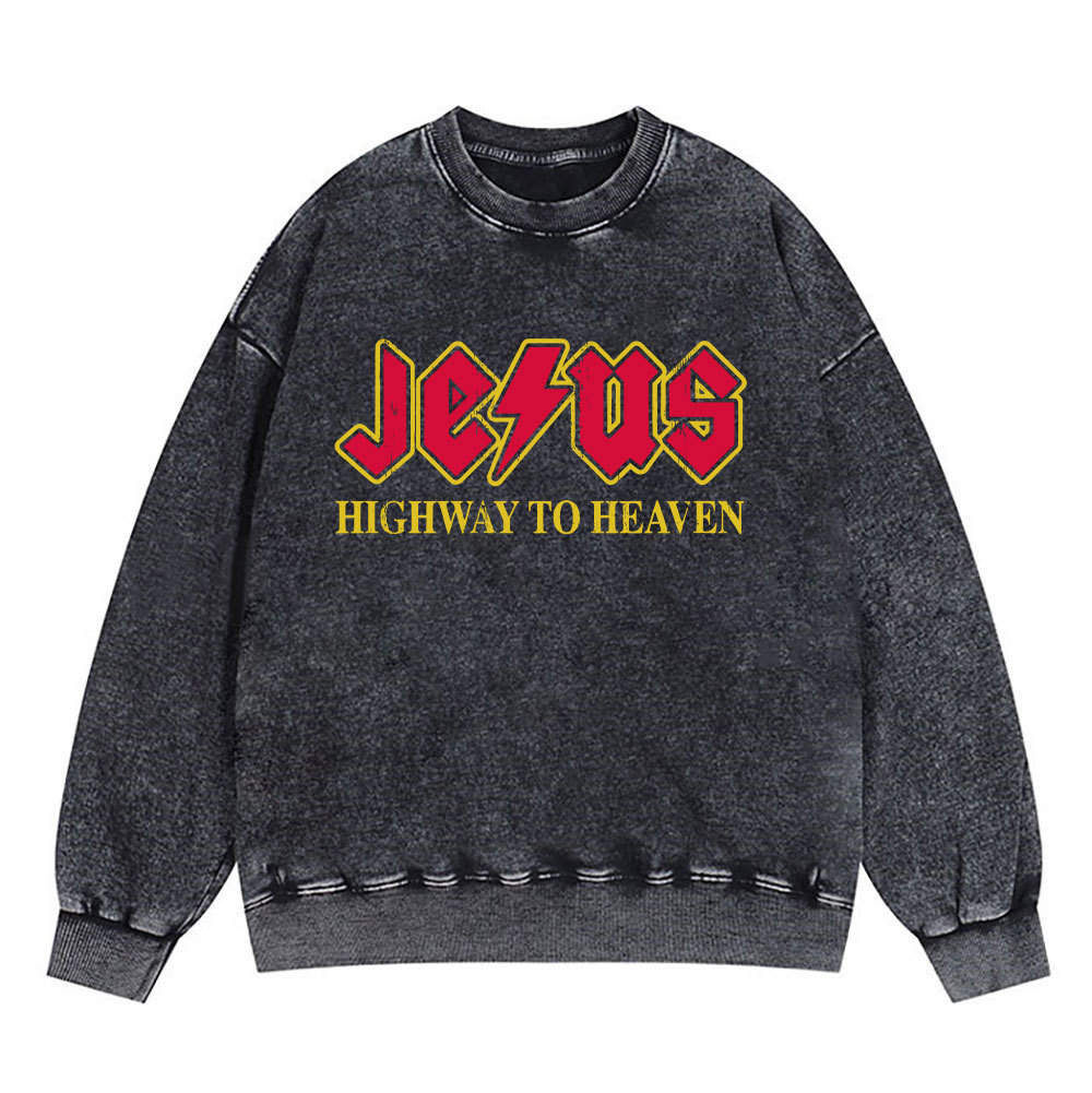 Jesus Highway To Heaven Christian Washed Sweatshirt