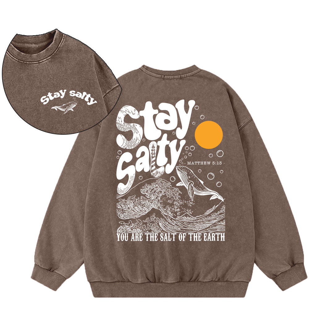 Stay Salty Ocean Waves Christian Washed Sweatshirt