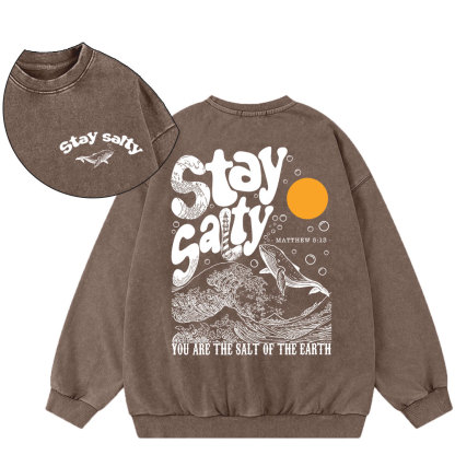 Stay Salty Ocean Waves Christian Washed Sweatshirt