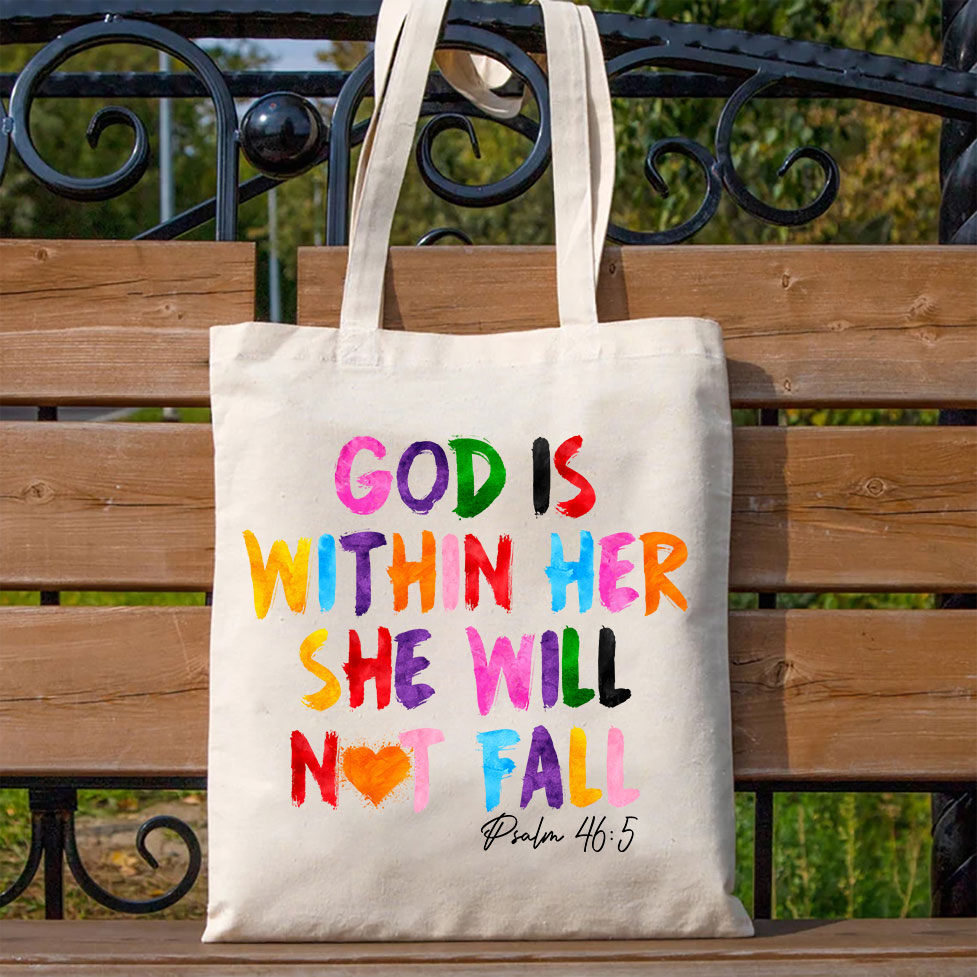 God Is Within Her Christian Canvas Tote Bag