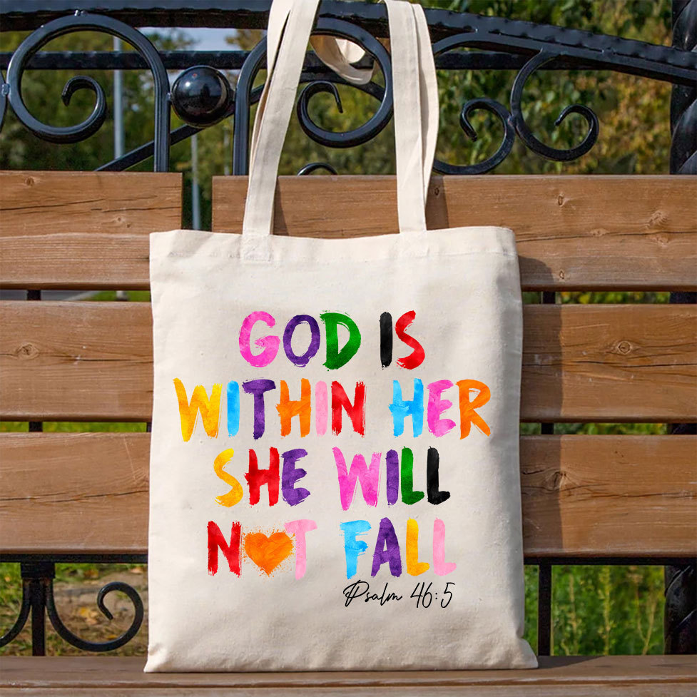 God Is Within Her Christian Canvas Tote Bag